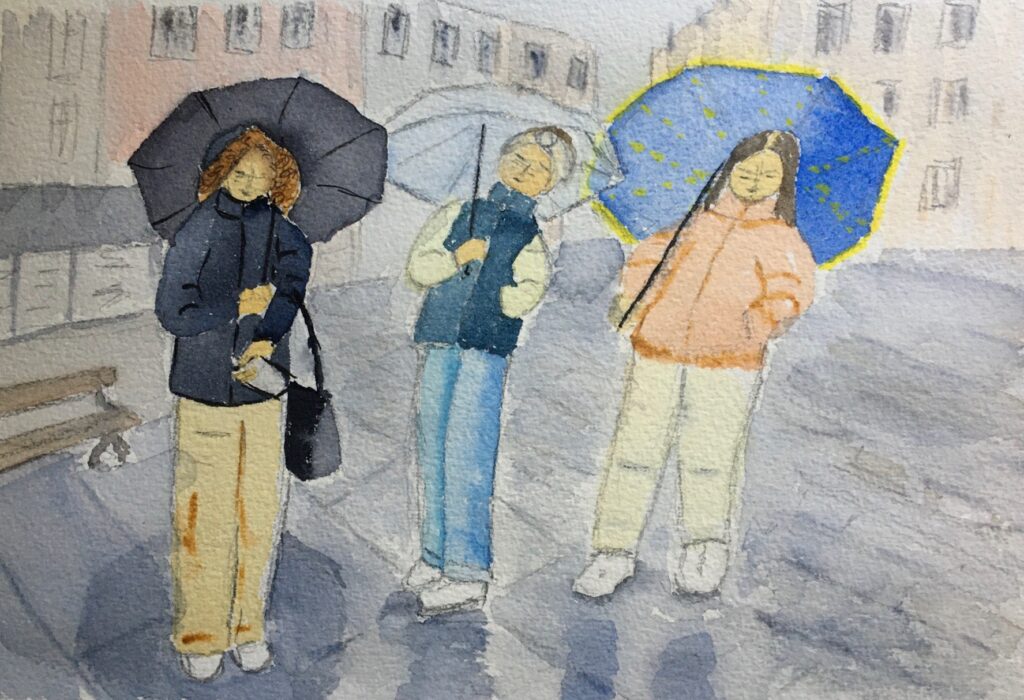 2023-les 3 filles à Amsterdam (aquarelle)