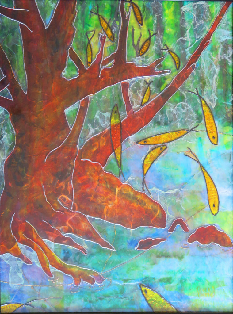 des poissons dans les arbres 40X50cm