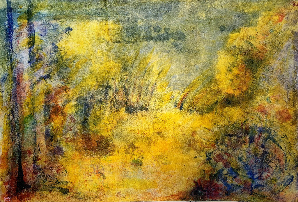 Flânerie sous les arbres scintillants (100×70 cm).
