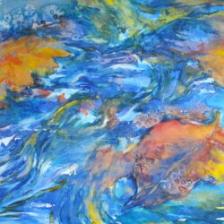 Au fil de l&rsquo;eau- aquarelle et pastel 40X70 