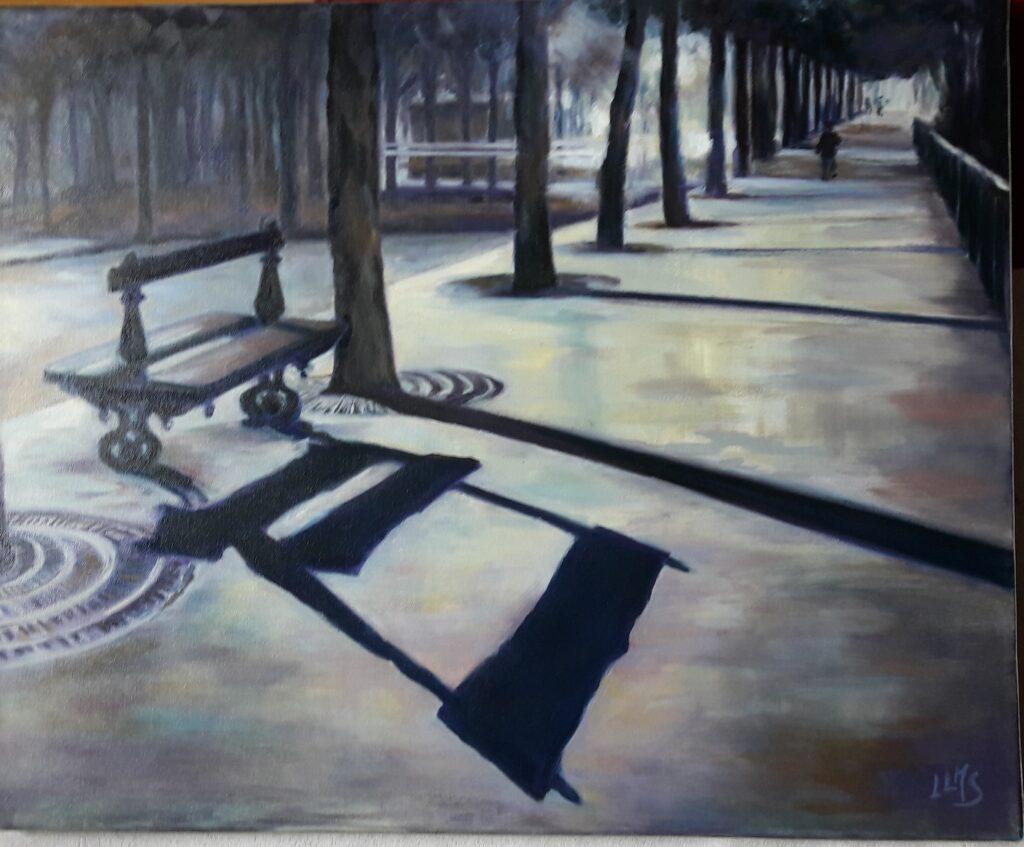 Nocturne au jrdin Huile reprise sur toile 12F( 50X61)