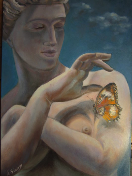 Psyché au papillon, Huile sur toile 10P  (55 x 38)