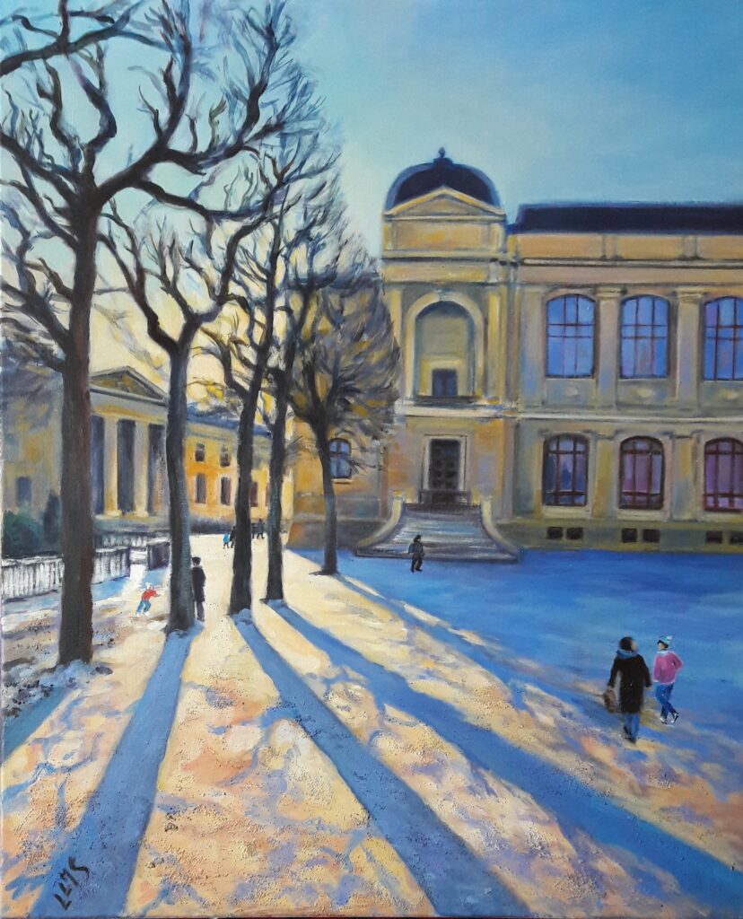 après-midi hivernal au jardin des plantes Acrylique sur toile  73×60