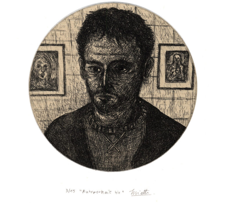 Autoportrait 44 – Eau-forte sur chine collé – 15 x 15 cm – Mai 2019