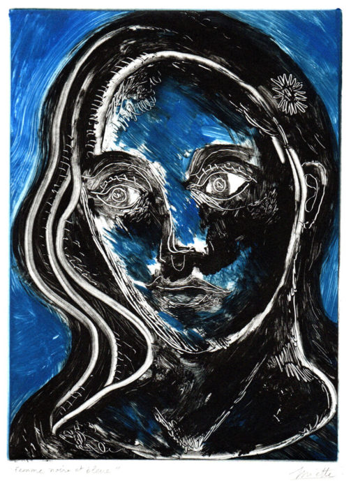 Femme noire et bleue – Monotype – 15 x 20 cm – Décembre 2020