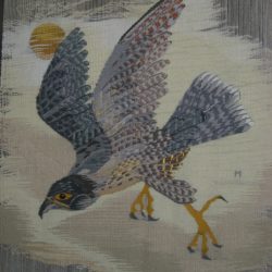 2008-Faucon pèlerin en vol devant le soleil 20x20cm 