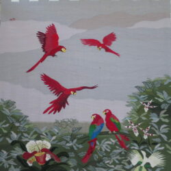 Orchidées et perroquets rouges 