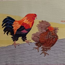 Coq et poule hollandais. Me to? Tapisserie Coton lin. (60×50 cm) 