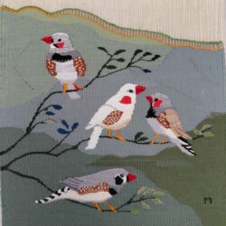 2025; Mandarins diamants sur fond vert Haute lice Laine coton  (23x24cm) 
