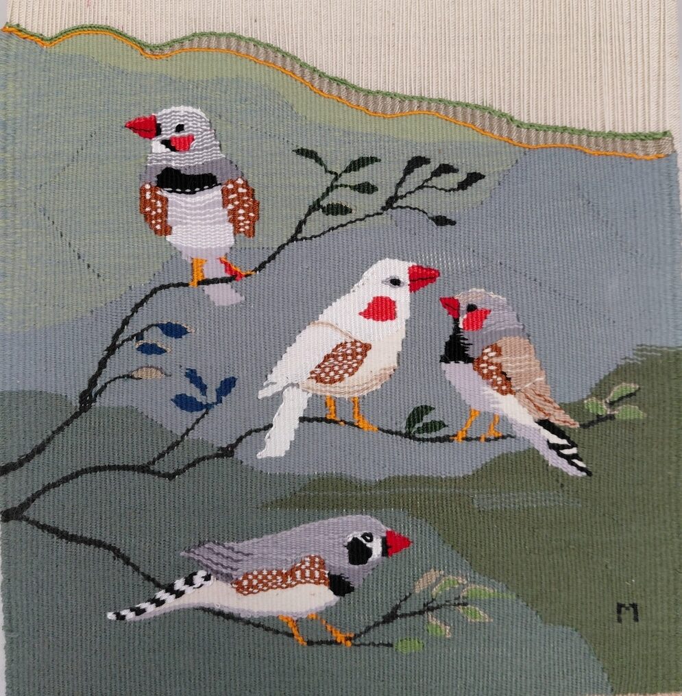 2025; Mandarins diamants sur fond vert Haute lice Laine coton  (23x24cm)