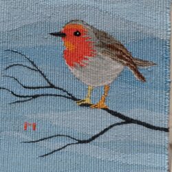 2026- Rouge-gorge dans le bleu du ciel Haute lice coton  .15x15cmjpg 