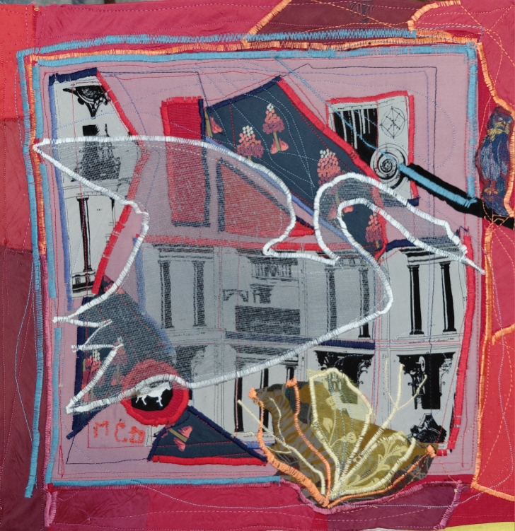 2026 Un dieu grec passe… Application soie et coton 30x30cm