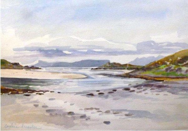 Eigg  from the beach of Morar at low tide -« l’Ile d’Eigg vue de la plage de Morar »(Highlands )